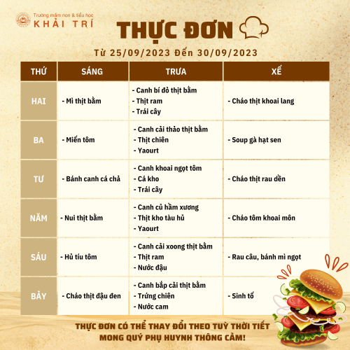 Thực Đơn Tuần Mới (Từ 25/9 Đến 30/09)